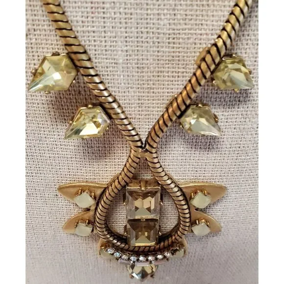 Stella & Dot Soliel Necklace Jewelry Gold Tone Crystal Rhinestones Neutral *note - Picture 2 of 10